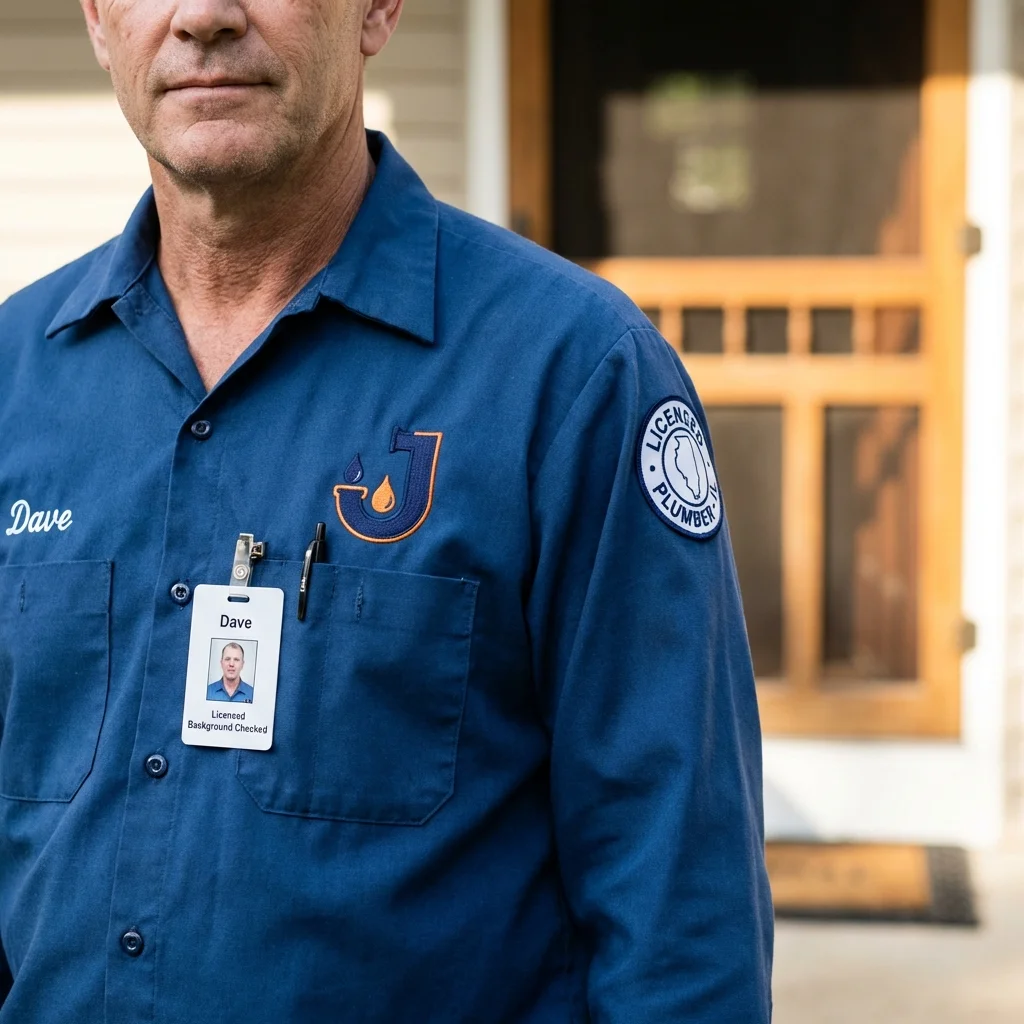 Licensed plumber showing ID badge in Solon, IA
