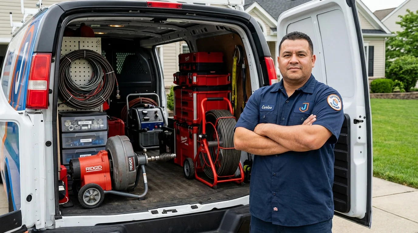 Professional drain cleaning equipment and Johns Plumbing LLC plumber in Solon