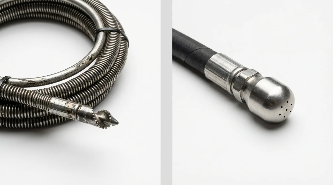 Drain snake cable and hydro jetting nozzle used for drain cleaning in Solon, IA