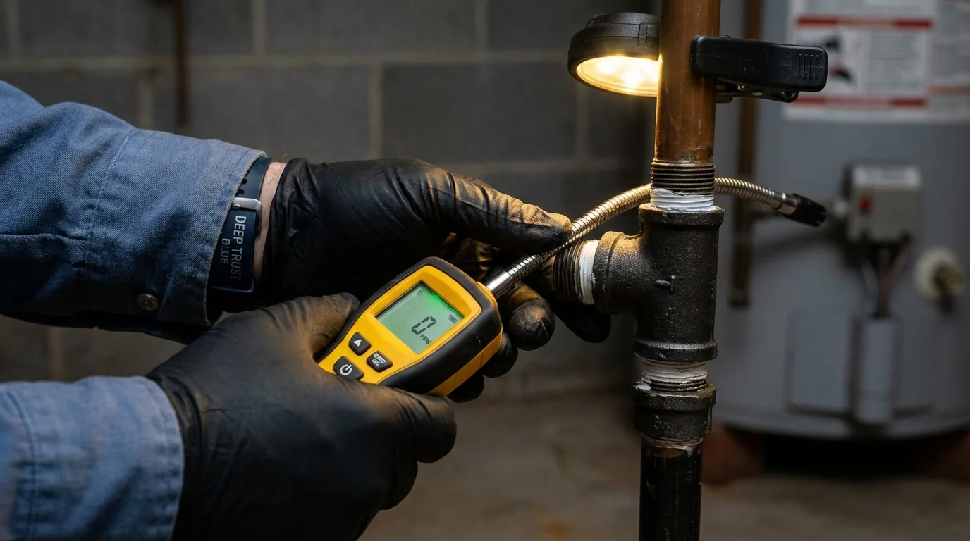 Gas leak detection with electronic sniffer by Johns Plumbing LLC in Solon