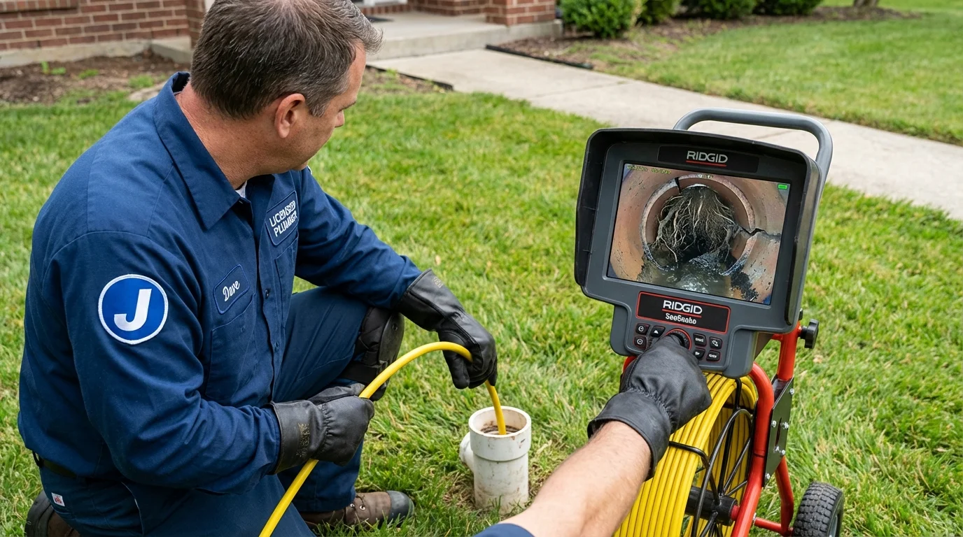 Sewer camera inspection being performed by Johns Plumbing LLC in Solon