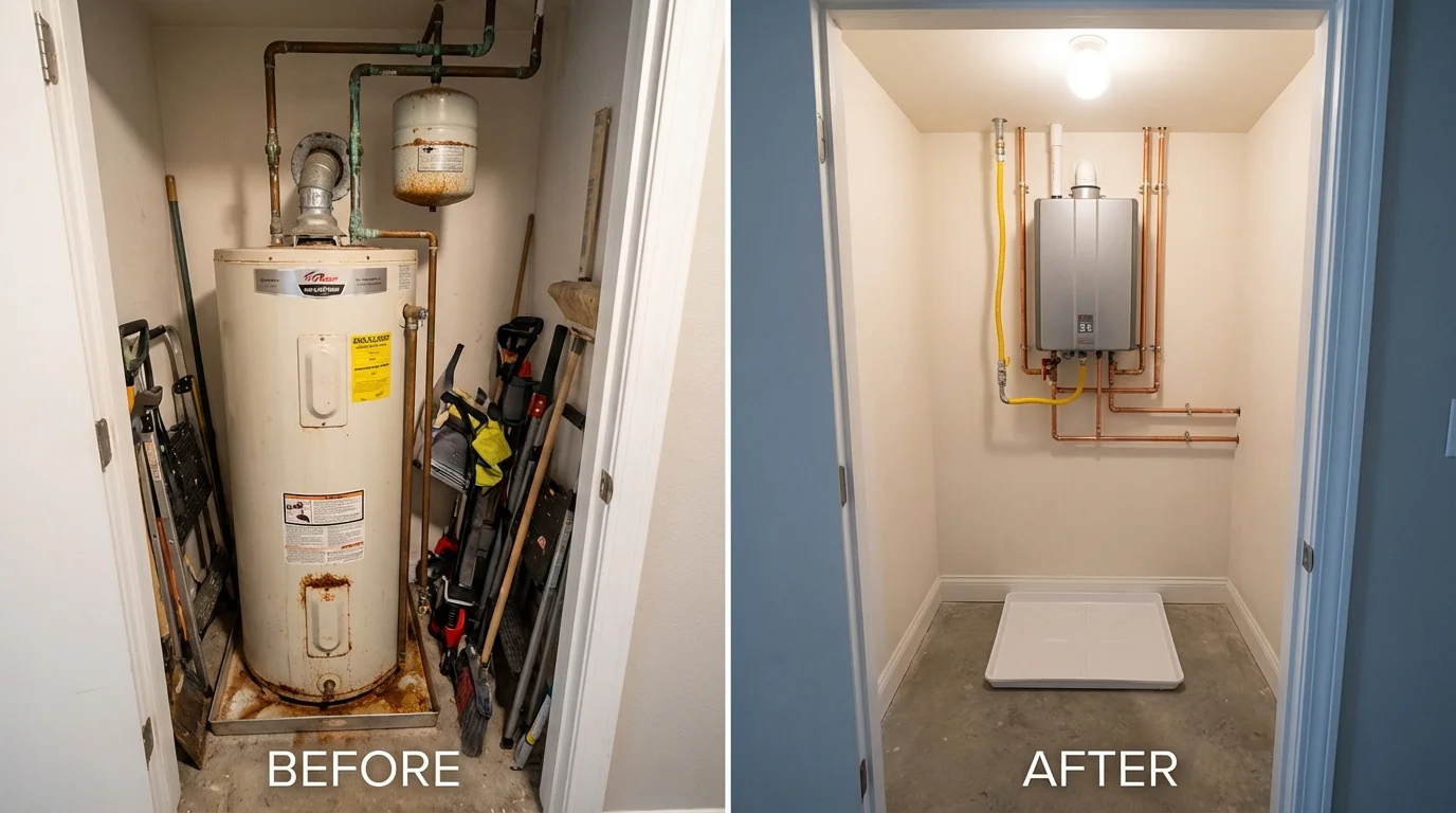 Tank water heater versus wall-mounted tankless unit comparison for Solon, IA homeowners